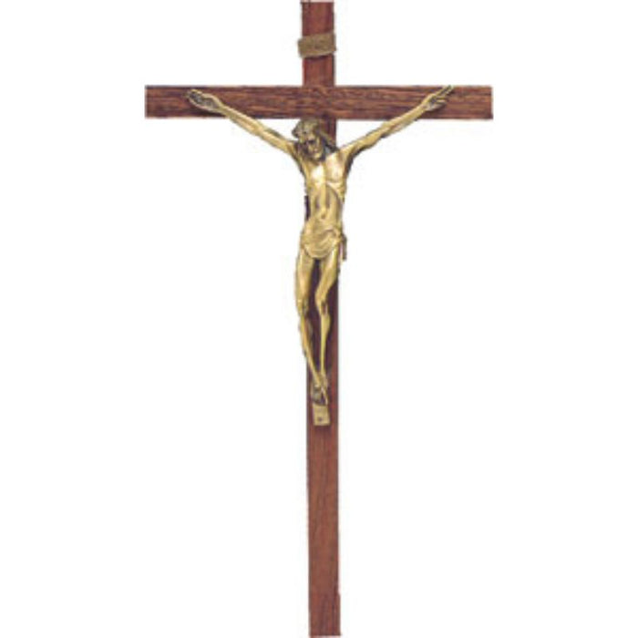 Wooden Crucifix - With Gilt Metal Figure, 46cm / 18 Inches High