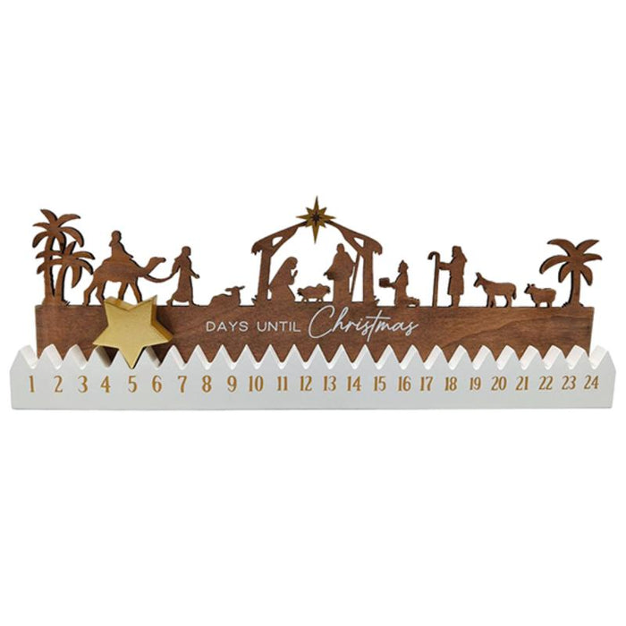 Wooden Nativity Advent Calendar, With Moveable Star - 49cm / 19 Inches In Length