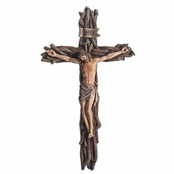 Woven Branch Crucifix, 34cm / 13.25 Inches High Handpainted Resin Stone Mix, by Joseph's Studio