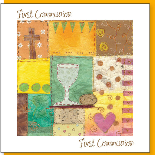 Catholic 1st Holy Communion Chalice & Cross Greetings Card With Bible Verse