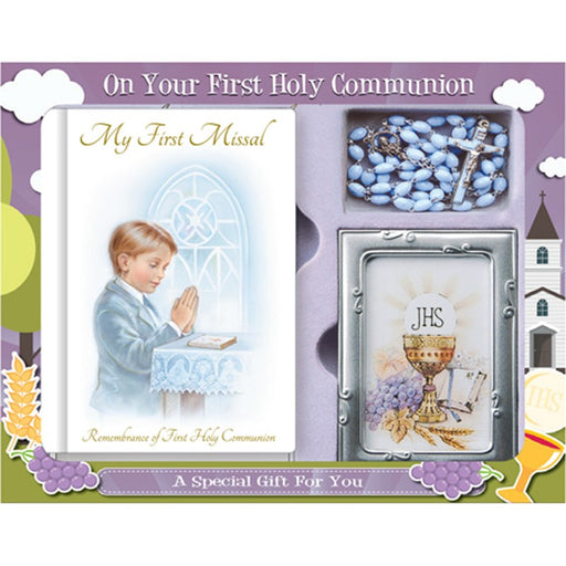 1st Holy Communion Gift Set for a Boy, Contents Include a Missal, Rosary and a Photo Frame