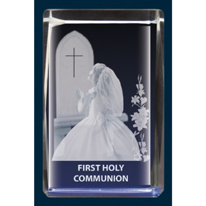 First Holy Communion Lazer Engraved Crystal Statue 6cm High, Girl
