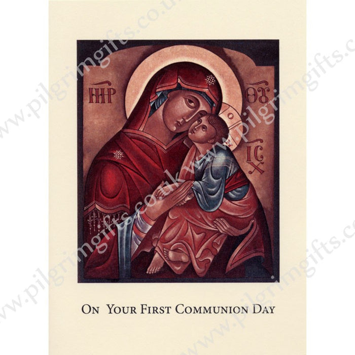 On Your First Communion Day Greetings Card, Mother and Child of Tenderness Design