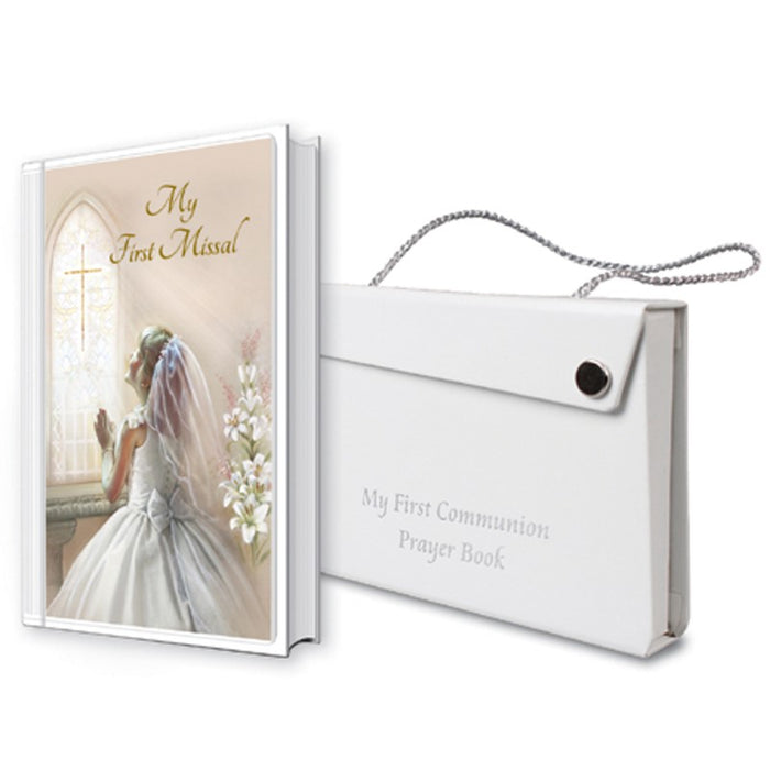 First Holy Communion Missal With a Silver Braided Corded Carrying Case