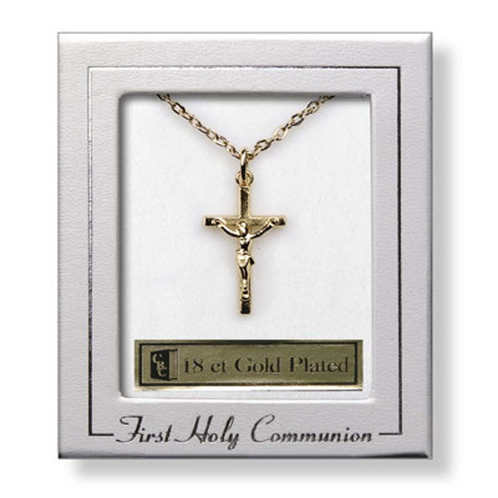 First Holy Communion, 18 Carat Gold Plated Crucifix With 18 Inch Length Chain