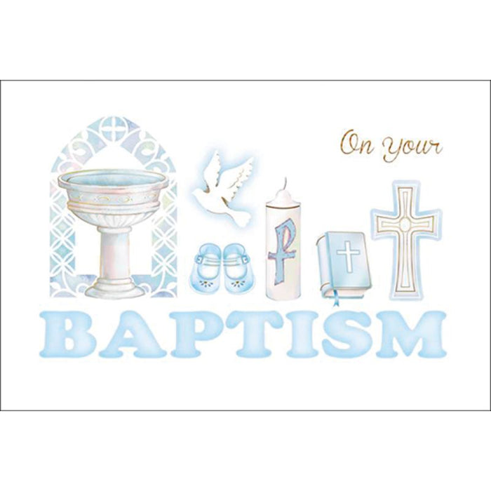 On Your Baptism Greetings Card For A Boy, Embossed With Gold Foil And Prayer On The Inside