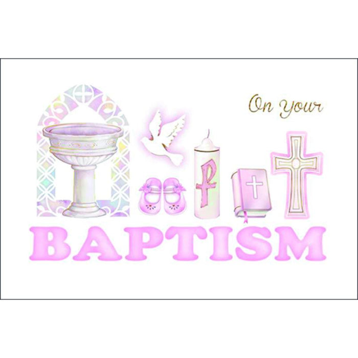 On Your Baptism Greetings Card For A Girl, Embossed With Gold Foil And Prayer On The Inside