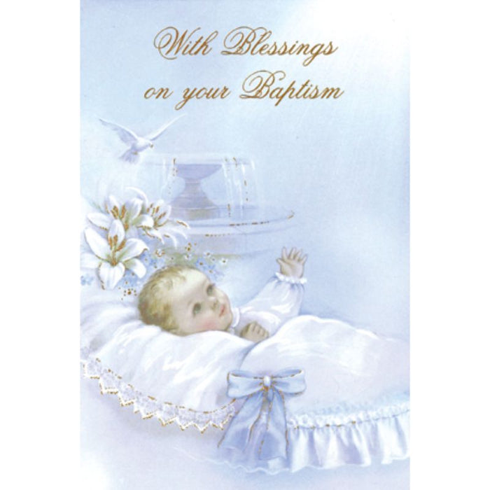 With Blessings On Your Baptism, Greetings Card For A Boy With Prayer On The Inside