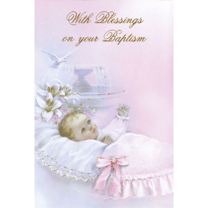 With Blessings On Your Baptism, Greetings Card For A Girl With Prayer On The Inside