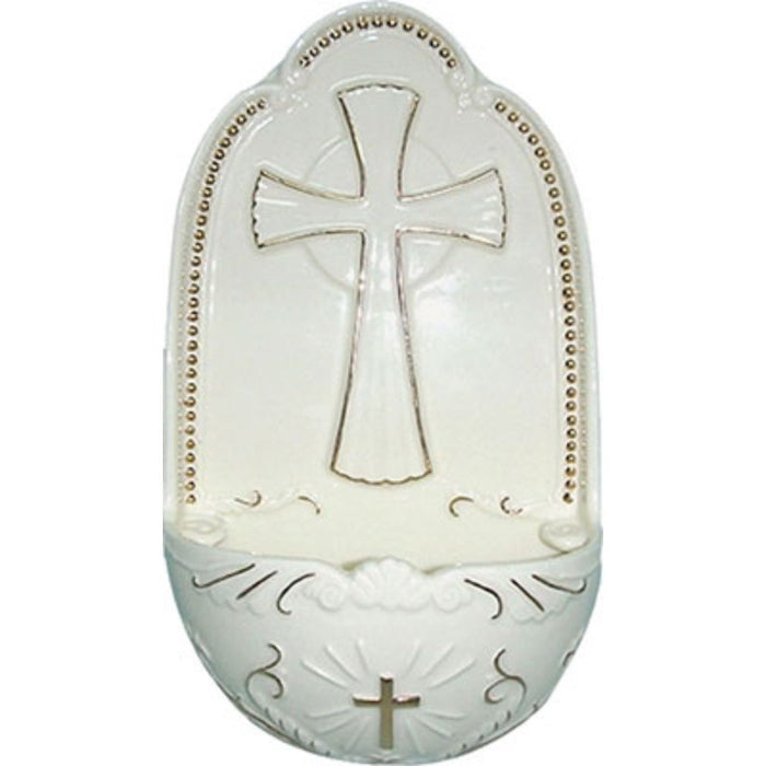 Cross Design Porcelain Holy Water Font, 5 Inches / 12.5cm High