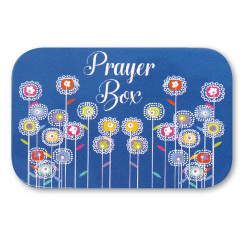 Prayer Box Flower Design, Tin Prayer Box With Memo Pad & Pencil, Prayer