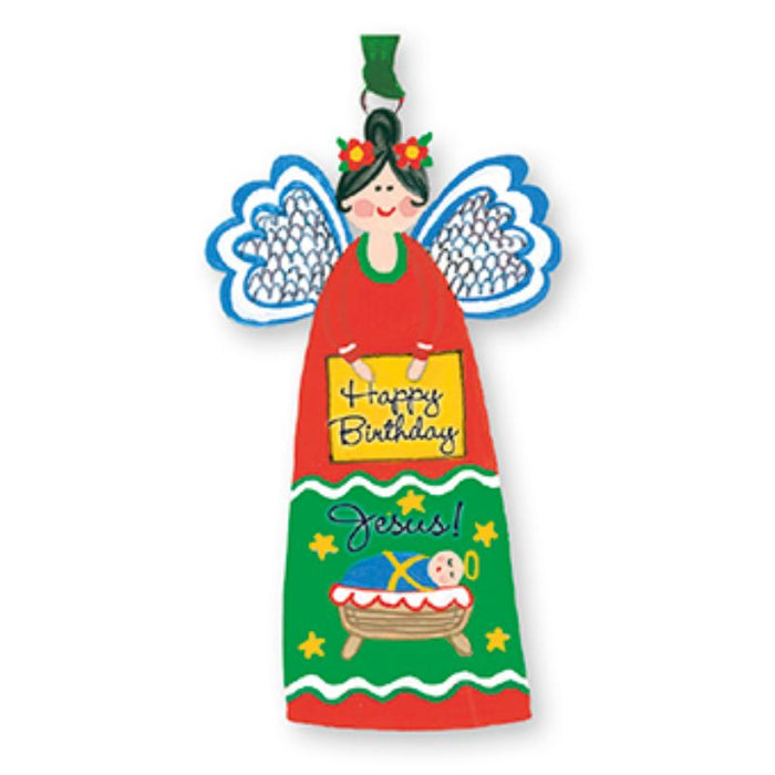 Happy Birthday Jesus, Christmas Angel 7.5cm / 3 Inches High With Hanging Ribbon