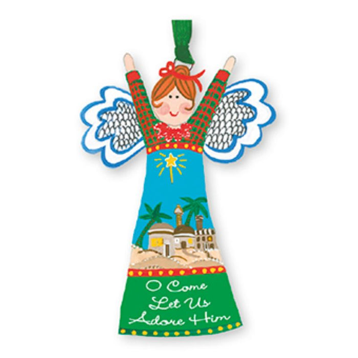 O come Let Us Adore Him, Christmas Angel 7.5cm / 3 Inches High With Hanging Ribbon