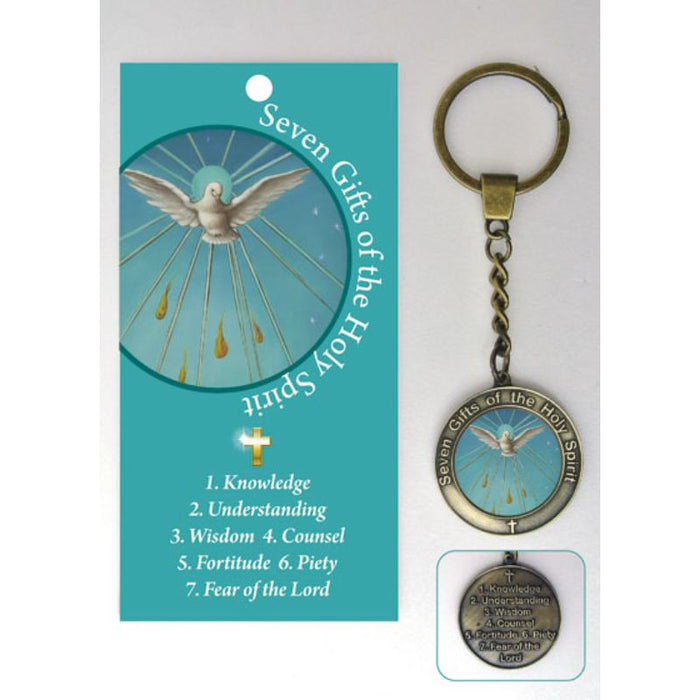 7 Gifts of the Holy Spirit, Circular Metal Keyring On A Keychain