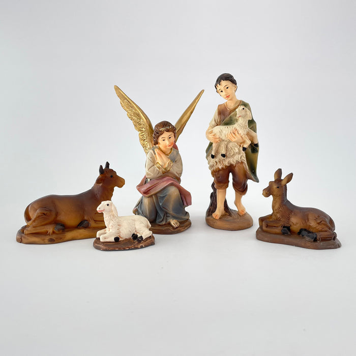 Nativity Crib Set, 11 Handpainted Resin Figures 11.5cm / 4.5 Inches High and 38cm / 15 Inches Wide Stable With LED Lights
