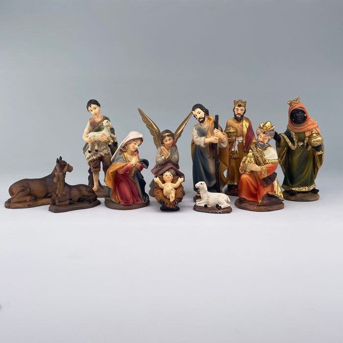 Nativity Crib Set, 11 Handpainted Resin Figures 9cm / 3.5 Inches High and 32cm / 12.5 Inch Wide Stable