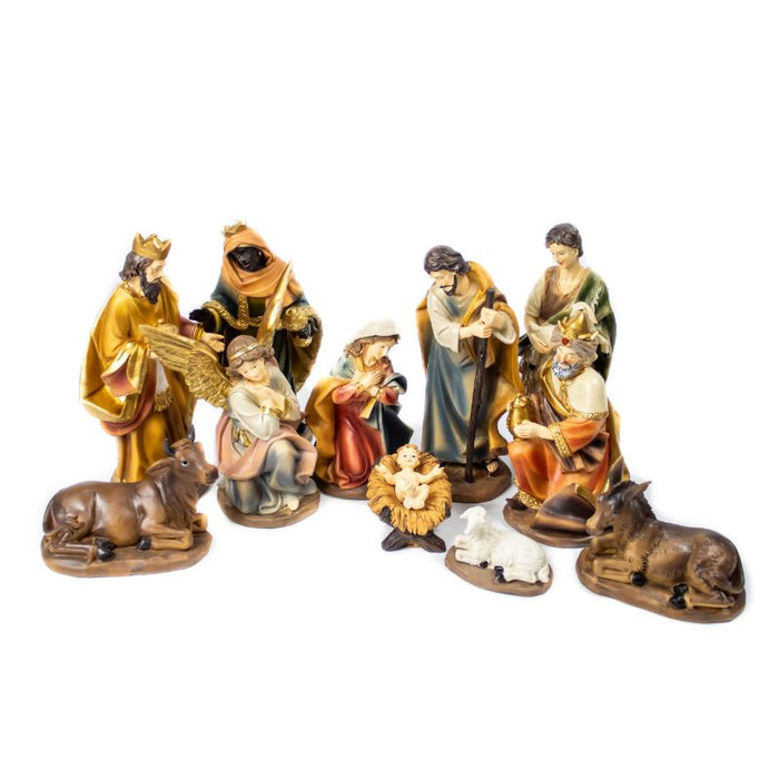 Nativity Crib Set, 11 Handpainted Resin Figures 20cm / 8 Inches High and 59cm / 23 Inches Wide Stable
