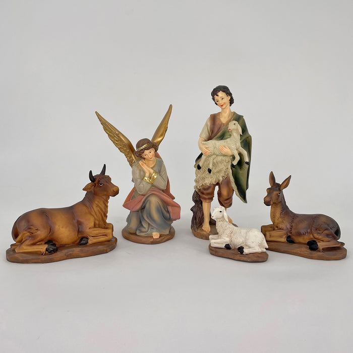 Nativity Crib Figures 25cm / 10 Inches High, Set of 11 Handpainted Resin Figures With Gold Highlights