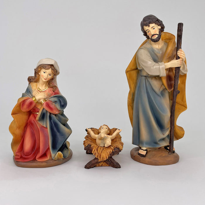 Nativity Crib Figures 25cm / 10 Inches High, Set of 11 Handpainted Resin Figures With Gold Highlights