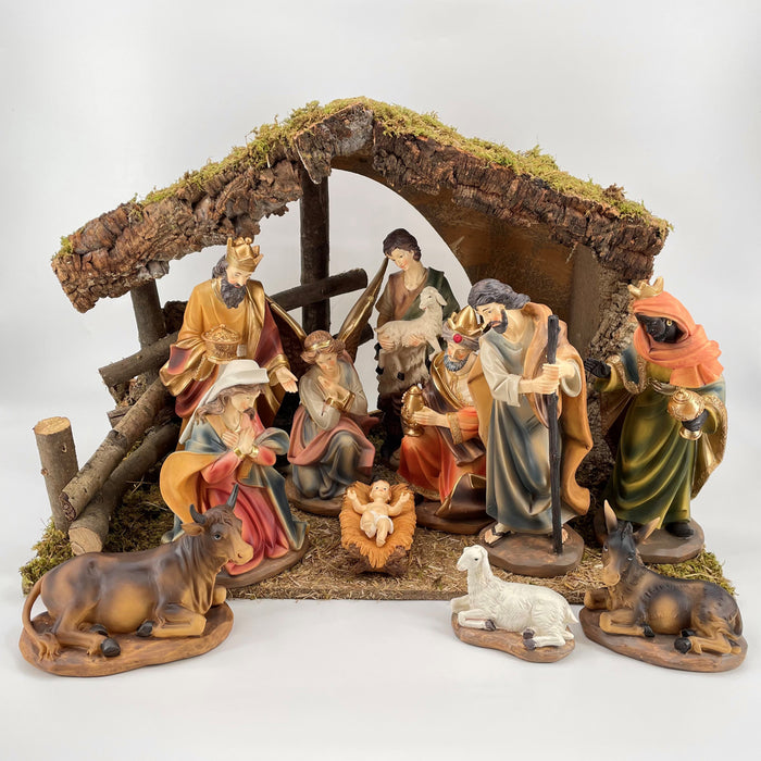 Nativity Crib Set, 11 Handpainted Resin Figures 30cm / 12 Inches High and Crib 70cm / 27.5 Inches Wide Stable