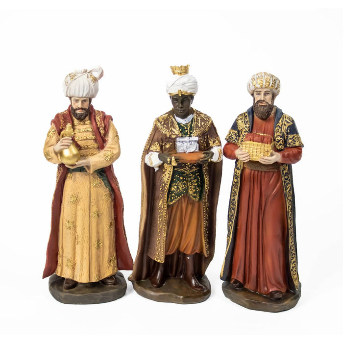 Nativity Crib Figures 15cm / 6 Inches High, Set of 10 Handpainted Resin Figures With Gold Highlights