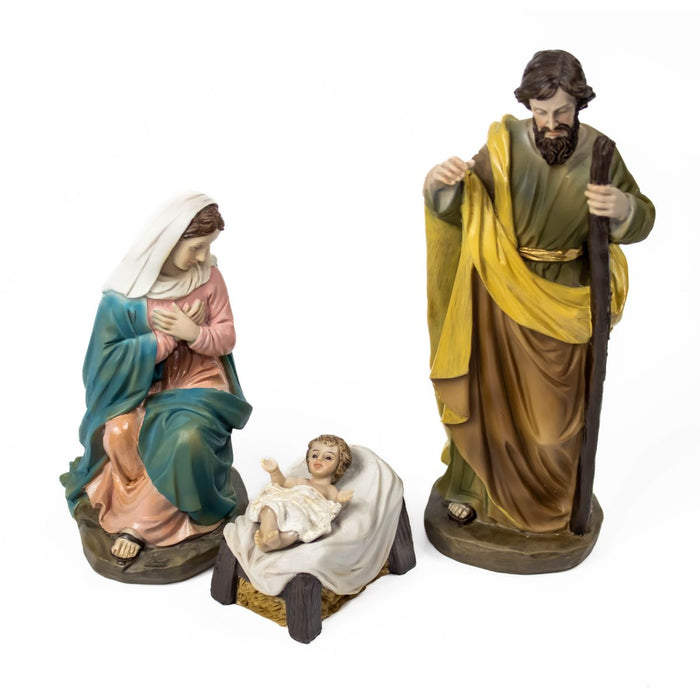 Nativity Crib Figures 15cm / 6 Inches High, Set of 10 Handpainted Resin Figures With Gold Highlights