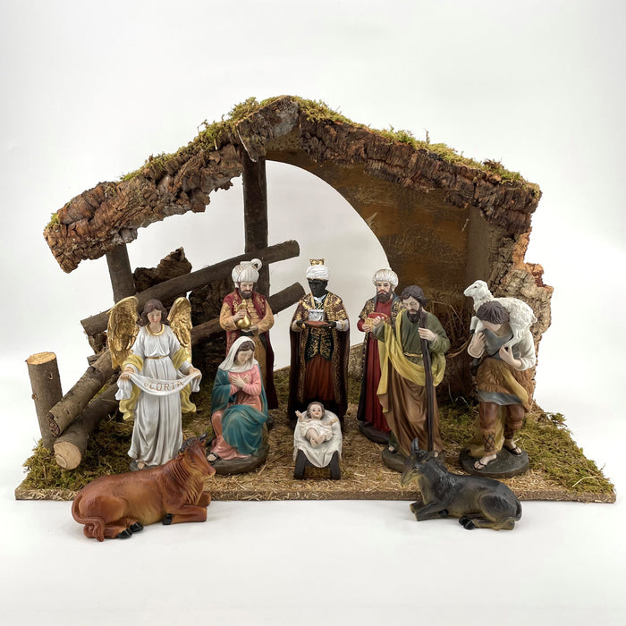 Nativity Crib Set, 10 Handpainted Resin Figures 25cm / 10 Inches High and 70cm / 27.5 Inch Wide Stable