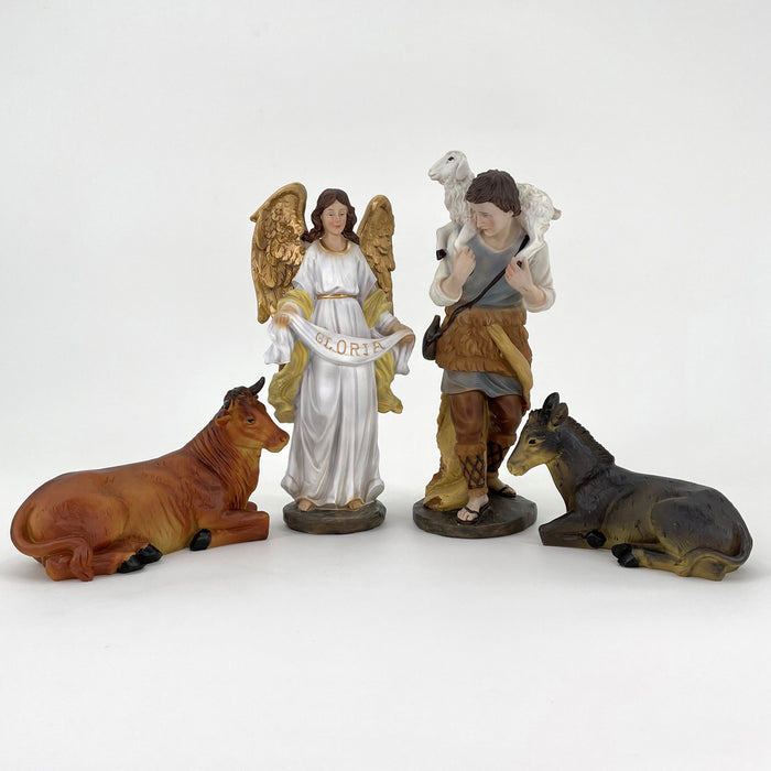Nativity Crib Figures 25cm / 10 Inches High, Set of 10 Hand Painted Resin Figures With Gold Highlights