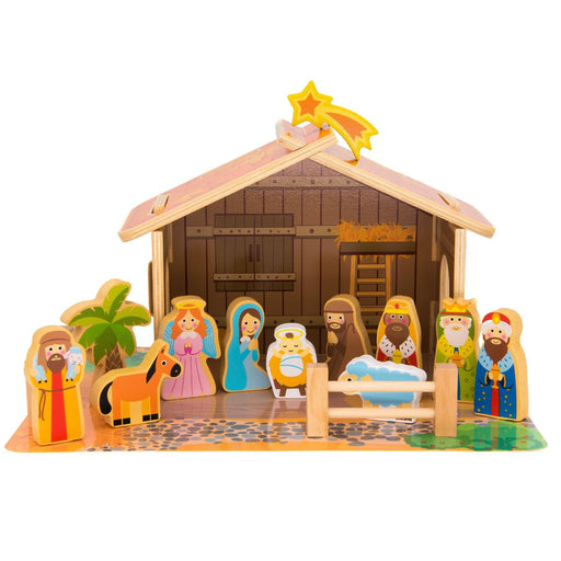 Children's Wooden Nativity Crib Set, Moveable Figures 6cm - 2.5 Inches High With Full Colour Display Box