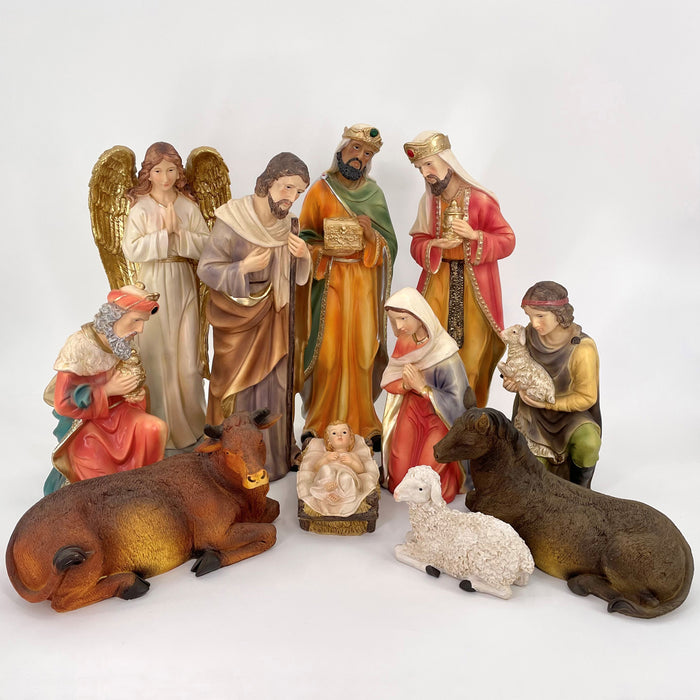 Nativity Crib Figures 45cm / 18 Inches High, Set of 11 Handpainted Resin Figures With Gold Highlights 1 x Available