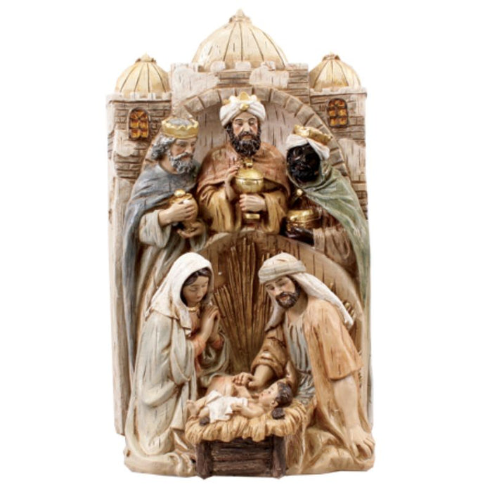 Holy Family Nativity Crib Figures With The 3 Kings, 25cm / 10 Inches High Handpainted Resin Cast Figurine