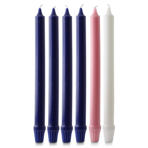 Advent Candles 12" x  7/8"-1"  Fluted Base Purple, Pink & White