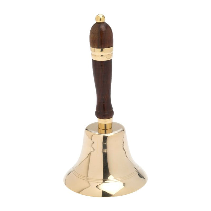 Single Chime Gilt Brass Handbell With Wooden Handle 23cm / 9 Inches High