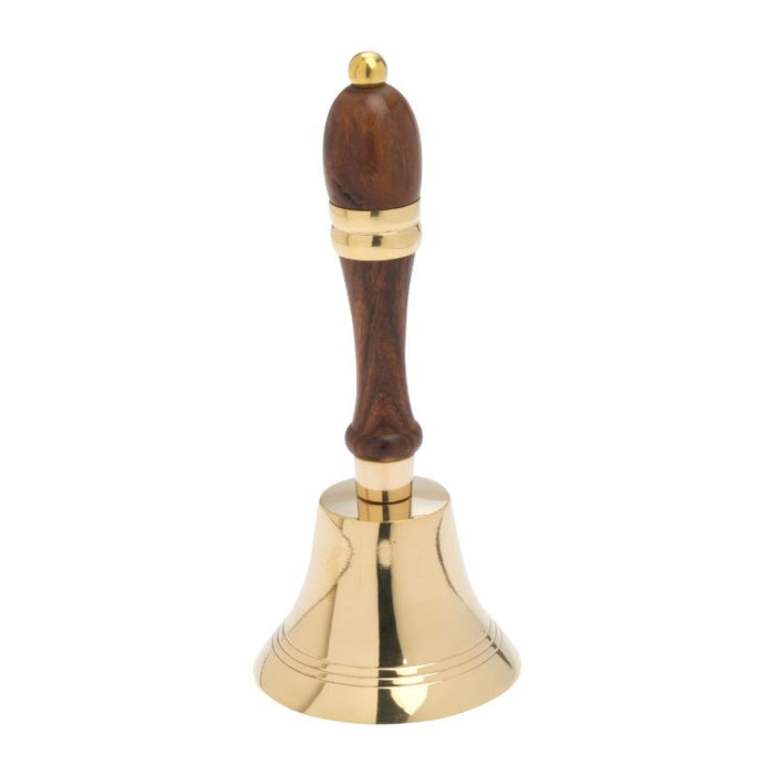 Single Chime Gilt Brass Handbell With Wooden Handle 21cm / 8.25 Inches High