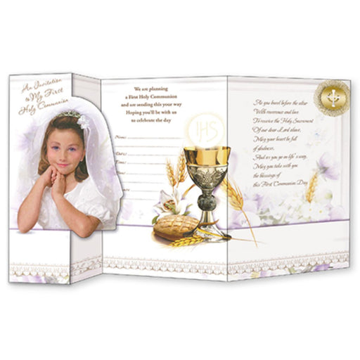 Catholic First Holy Communion Invitation Cards, An Invitation To My First Holy Communion, Pack of 12 Gold Stamped Invitation Cards