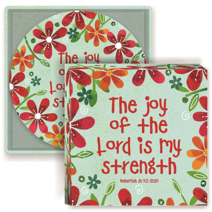 Set of 4 High Quality Ceramic Coasters, With Bible Verse Nehemiah 8:10 The Joy Of The Lord Is My Strength 10cm Diameter