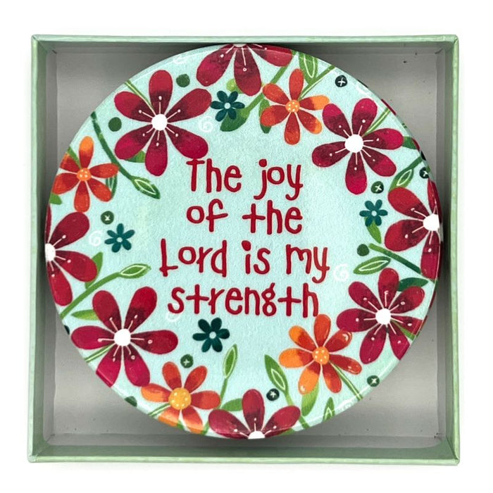 Set of 4 High Quality Ceramic Coasters, With Bible Verse Nehemiah 8:10 The Joy Of The Lord Is My Strength 10cm Diameter
