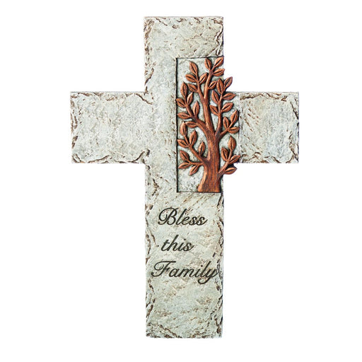 Bless This Family Cross 25cm - 10 Inches High Catholic Statue