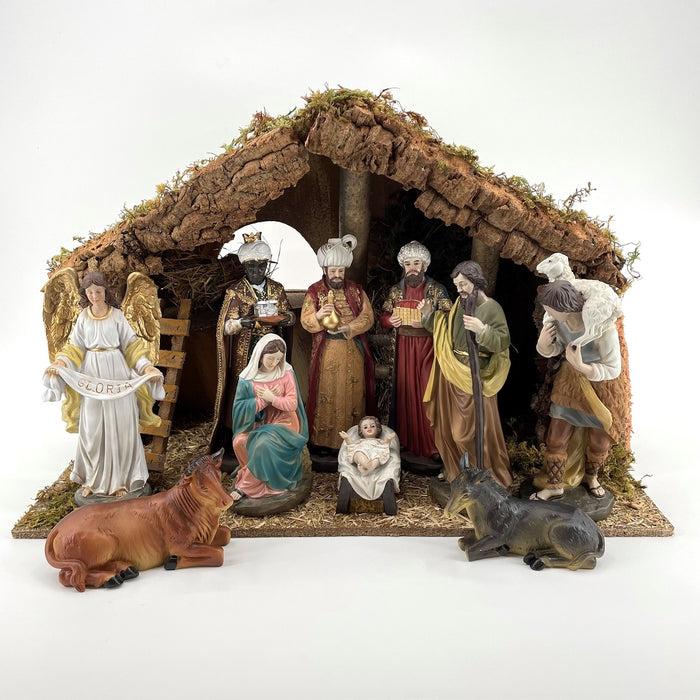 Nativity Crib Set, 10 Handpainted Resin Figures 25cm / 10 Inches High and 59cm / 23 Inches Wide Stable
