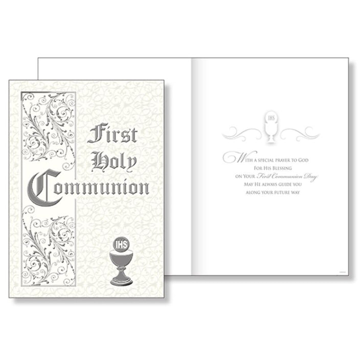 First Holy Communion, Handcrafted Parchment Silver Foil Embossed Greetings Card