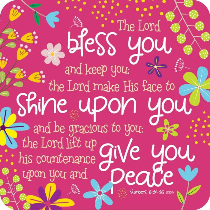 The Lord Bless You & Keep You, Pink Coaster With Bible Verse Numbers 6: 24-26 Size 9.5cm / 3.75 Inches Square