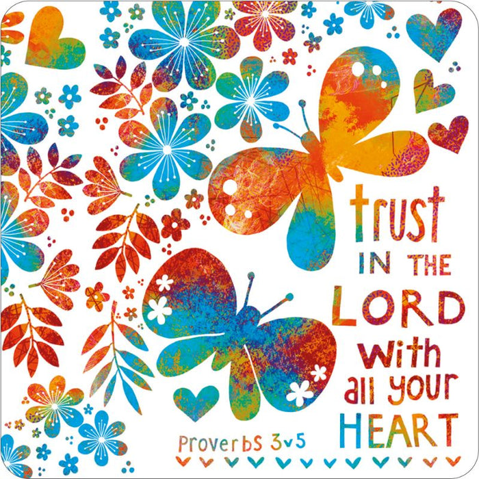 Trust In The Lord, Coaster With Bible Verse Proverbs 3:5 Size 9.5cm Square - MULTI BUY Offers Available