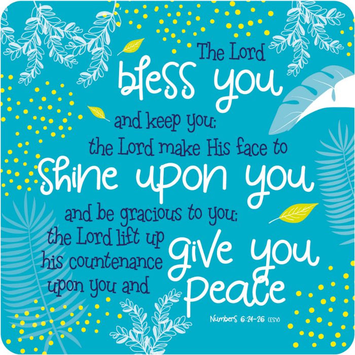 The Lord Bless You & Keep You, Blue Coaster With Bible Verse Numbers 6: 24-26 Size 9.5cm / 3.75 Inches Square