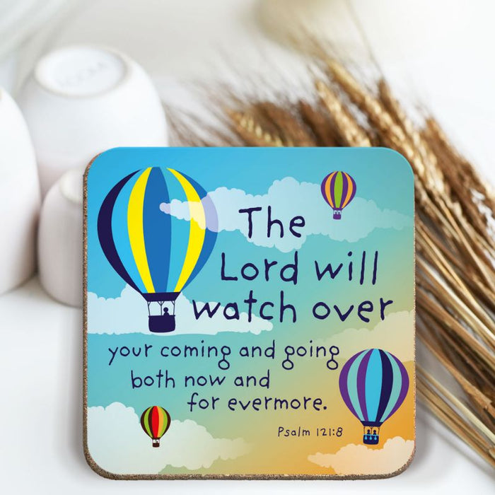 The Lord Watch Over You, Coaster With Bible Verse Psalm 121:8 Size 9.5cm / 3.75 Inches Square