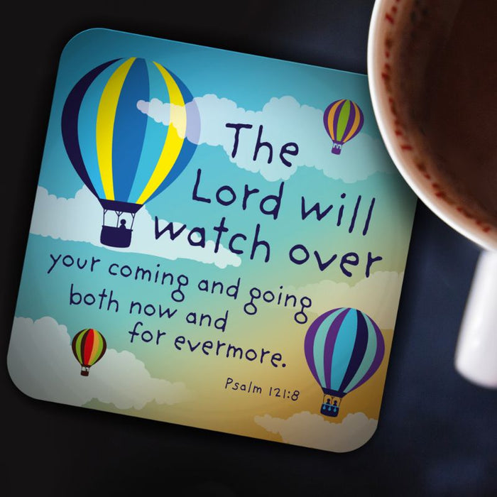 The Lord Watch Over You, Coaster With Bible Verse Psalm 121:8 Size 9.5cm / 3.75 Inches Square