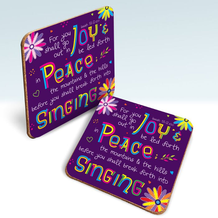 Go Out In Joy, Coaster With Bible Verse Isaiah 55:12 Size 9.5cm / 3.75 Inches Square