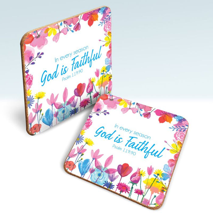 God Is Faithful, Coaster With Bible Verse Psalm 119: 90 Size 9.5cm / 3.75 Inches Square