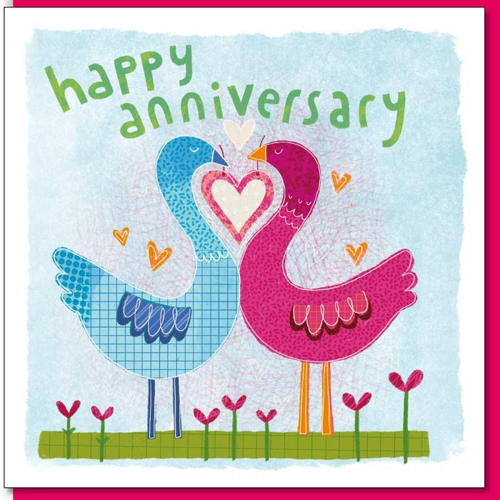 Happy Anniversary Greetings Card, Swans Design With Bible Verse Psalm 67:1