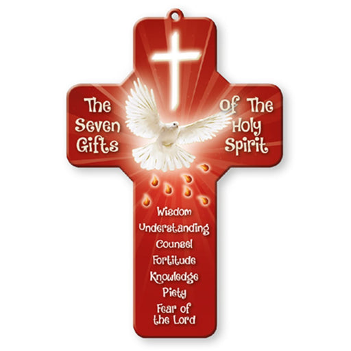 Confirmation Gifts, Confirmation Cross, The Seven Gifts Of The Holy Spirit Wooden Cross 7.25 Inches High
