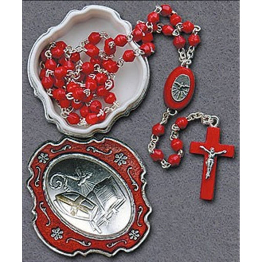 Confirmation Gifts, Confirmation Rosary, Red Wood Beads With Matching Keepsake Enamelled Metal Box